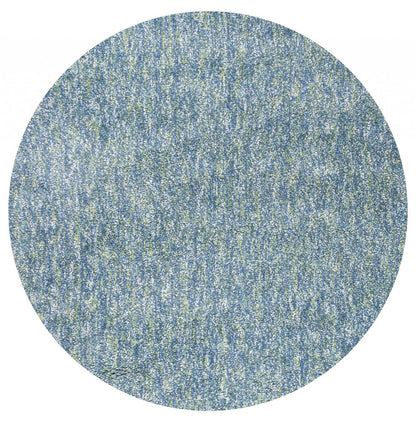 8' Blue And White Abstract Hand Woven Round Rug
