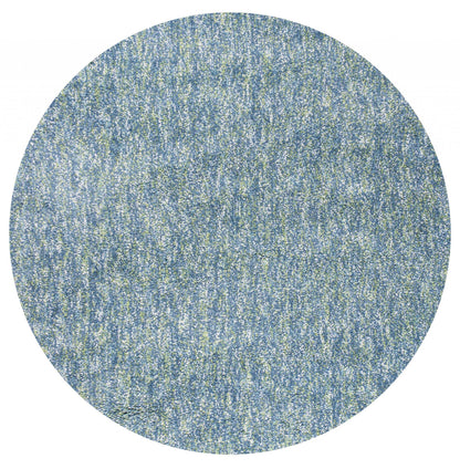 8' Blue And White Abstract Hand Woven Round Rug