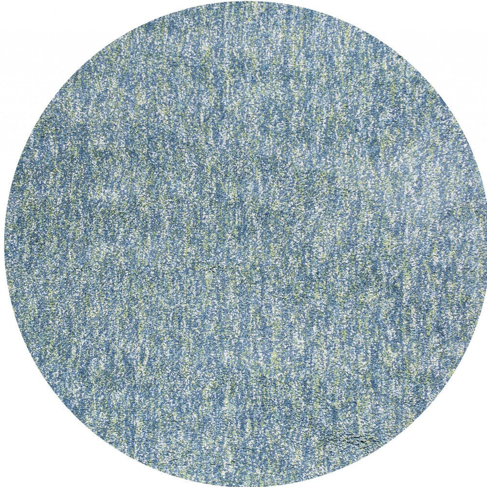 8' Blue And White Abstract Hand Woven Round Rug