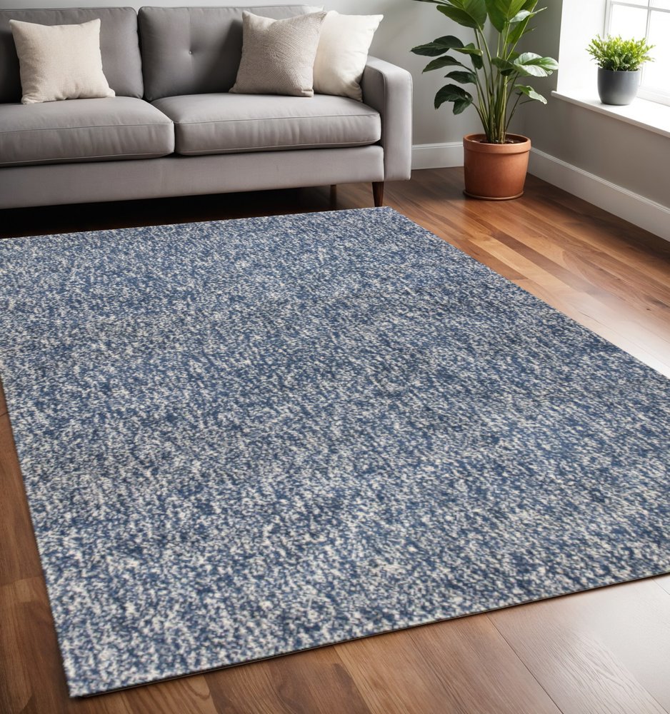 6' Indigo And Ivory Abstract Hand Woven Round Rug