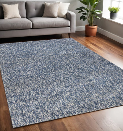 6' Indigo And Ivory Abstract Hand Woven Round Rug