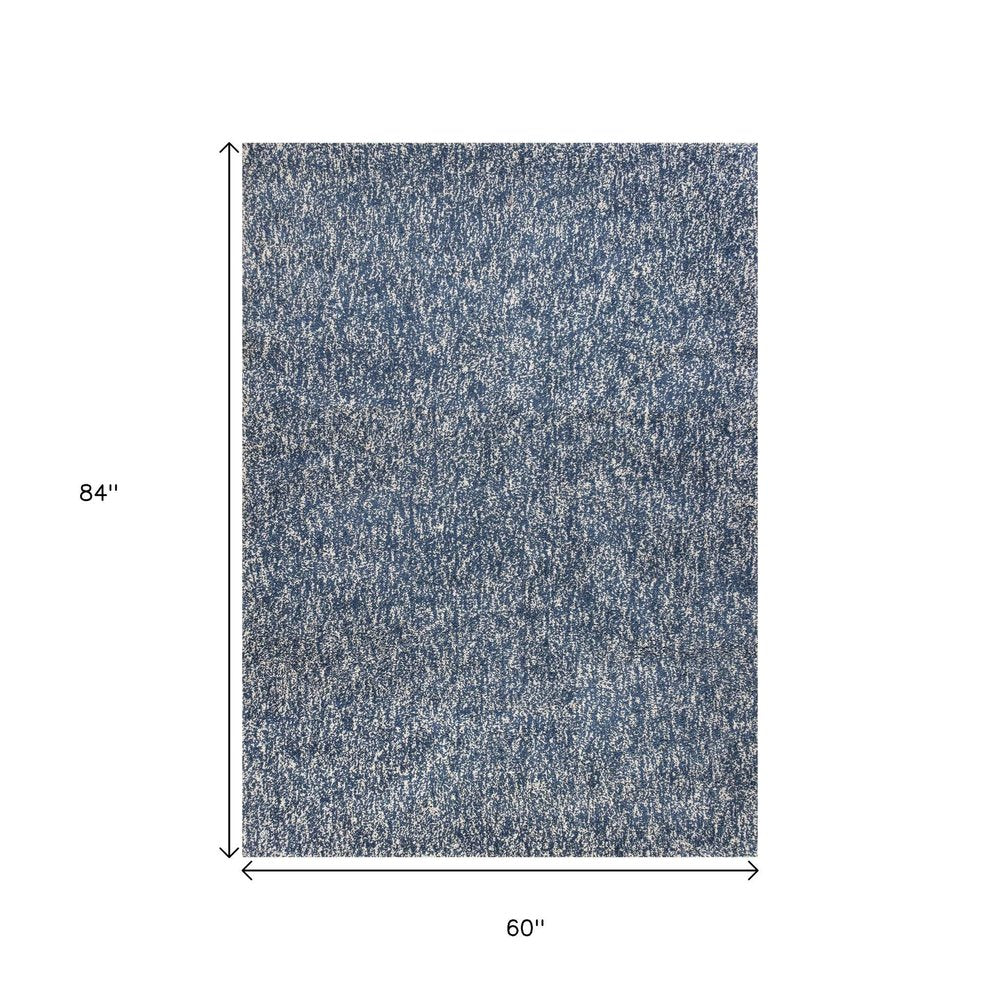 6' Indigo And Ivory Abstract Hand Woven Round Rug