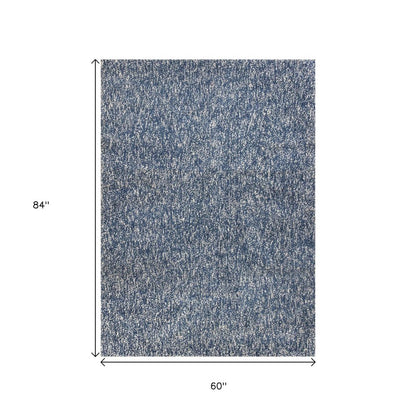 6' Indigo And Ivory Abstract Hand Woven Round Rug