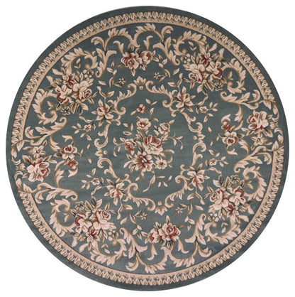 9' X 12' Slate Blue And Red Floral Medallion Area Rug