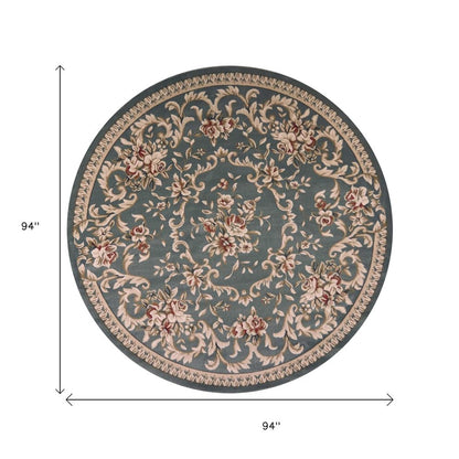 9' X 12' Slate Blue And Red Floral Medallion Area Rug