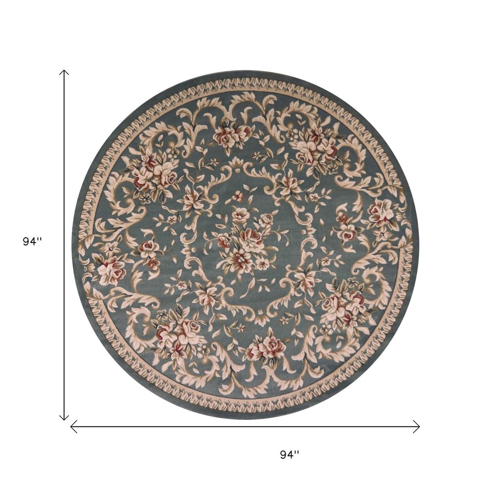 9' X 12' Slate Blue And Red Floral Medallion Area Rug