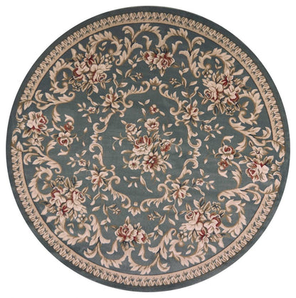 9' X 12' Slate Blue And Red Floral Medallion Area Rug