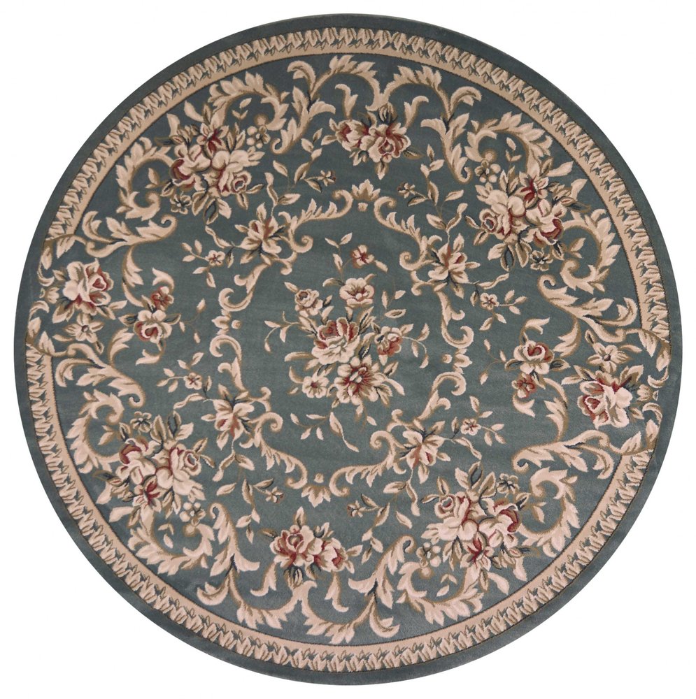 8' X 10' Slate Blue And Red Floral Medallion Area Rug