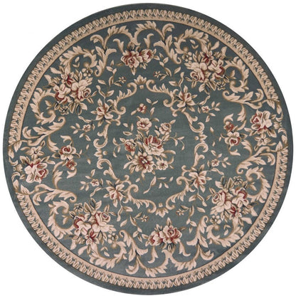9' X 12' Slate Blue And Red Floral Medallion Area Rug