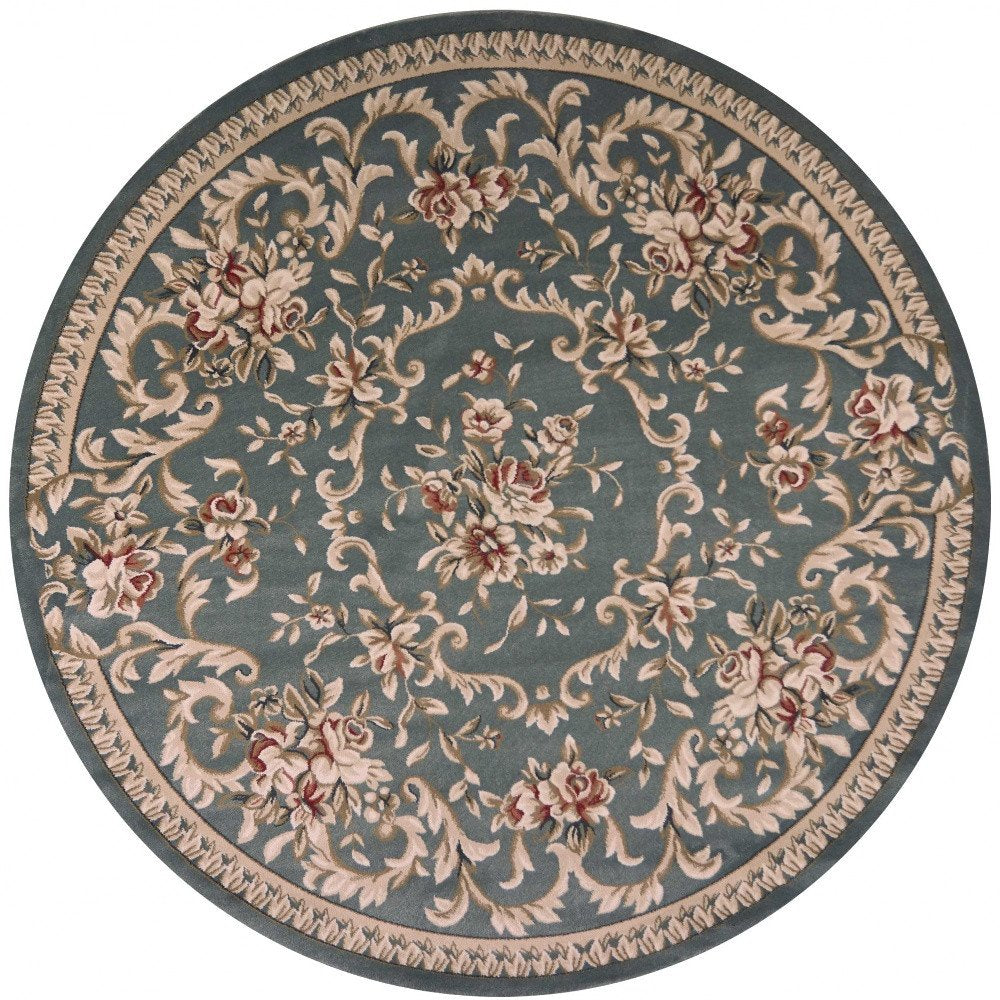 9' X 12' Slate Blue And Red Floral Medallion Area Rug