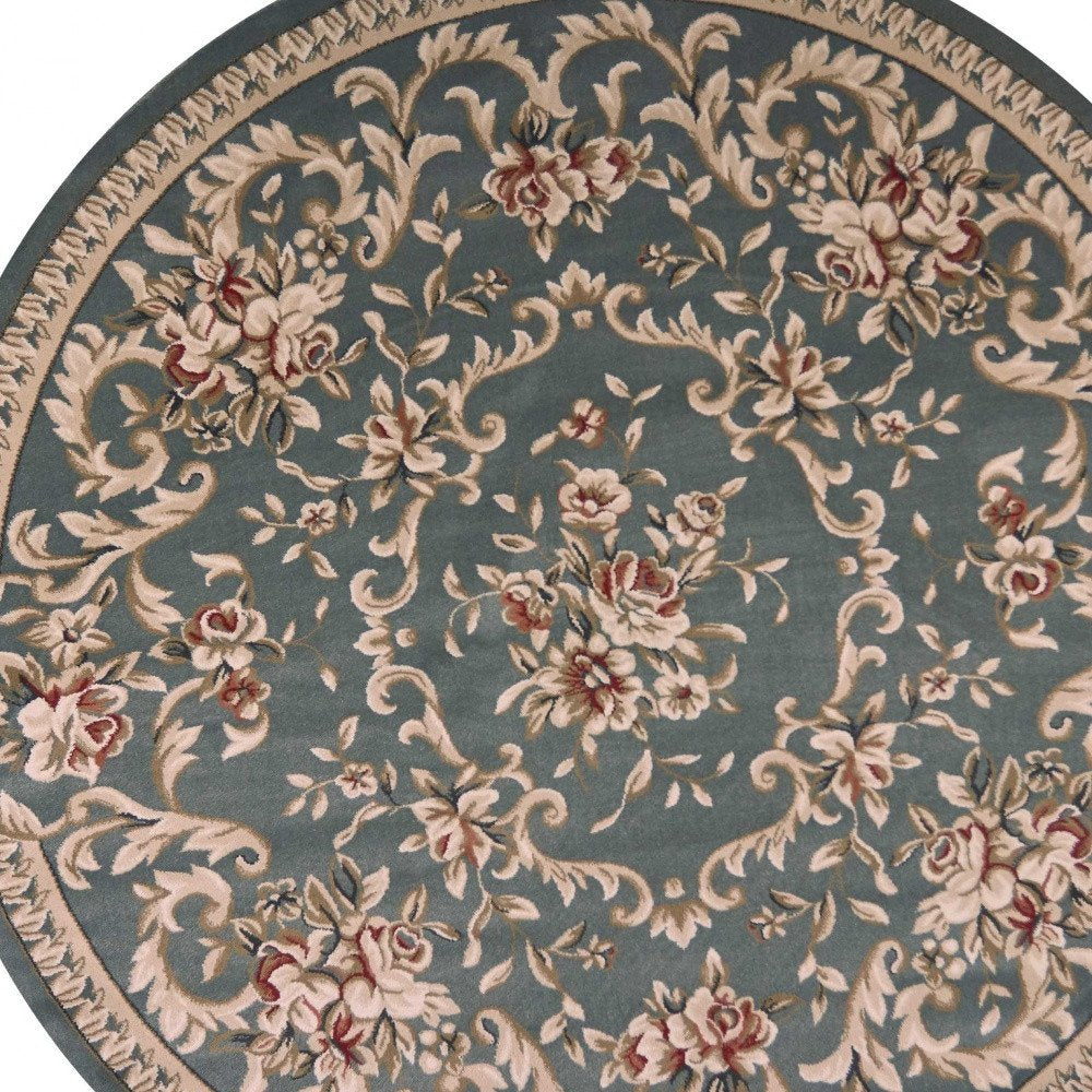 9' X 12' Slate Blue And Red Floral Medallion Area Rug