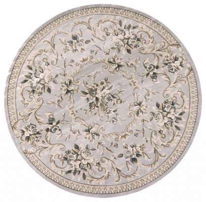 9' X 12' Light Gray Green And Tan Floral Medallion Area Rug