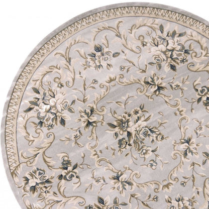 9' X 12' Light Gray Green And Tan Floral Medallion Area Rug