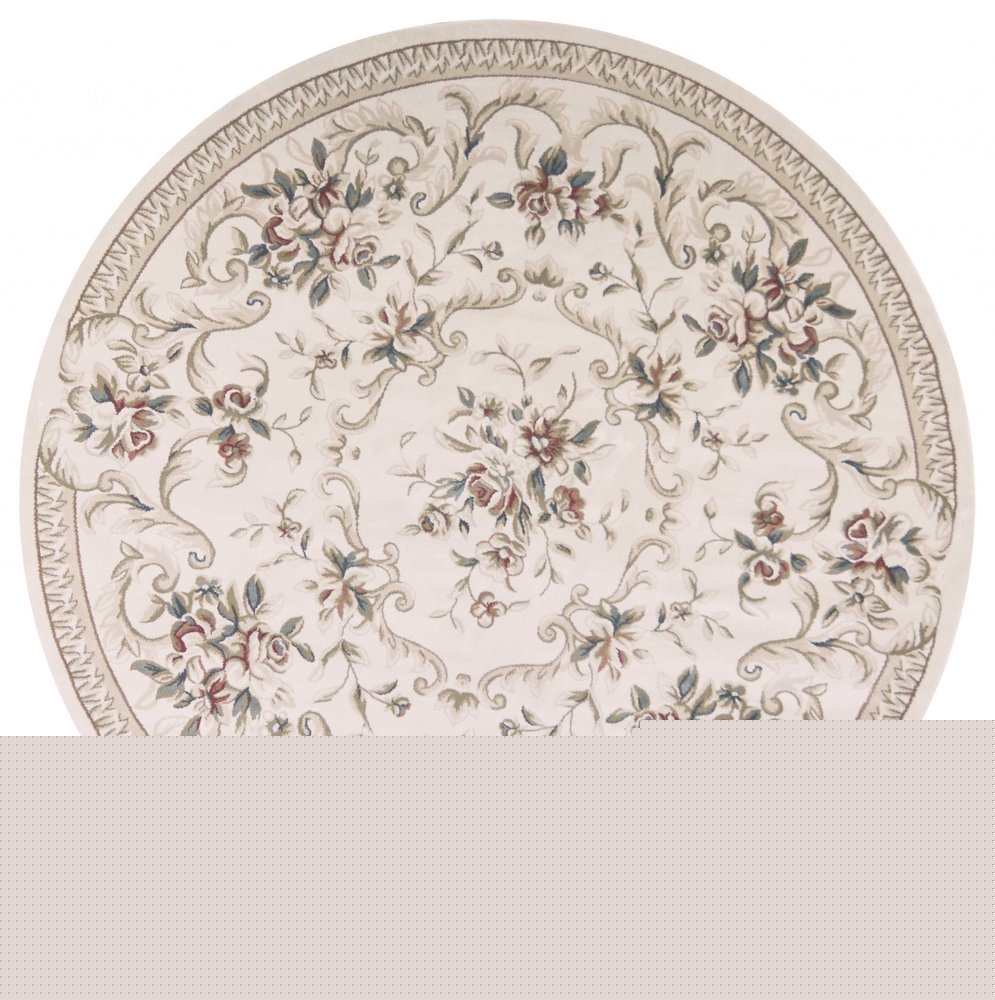 8' X 10' Ivory Red And Green Floral Medallion Area Rug