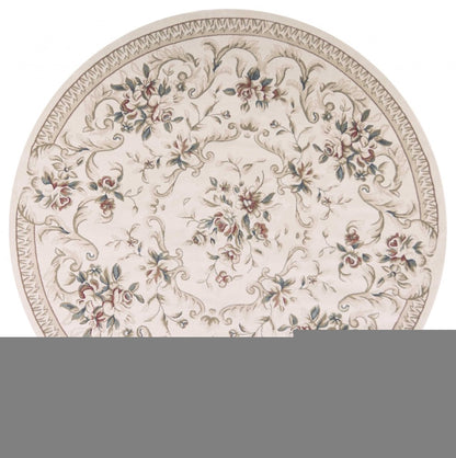 8' X 10' Ivory Red And Green Floral Medallion Area Rug