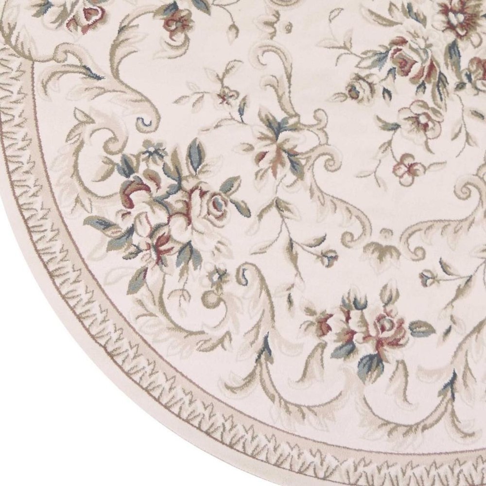 8' X 10' Ivory Red And Green Floral Medallion Area Rug