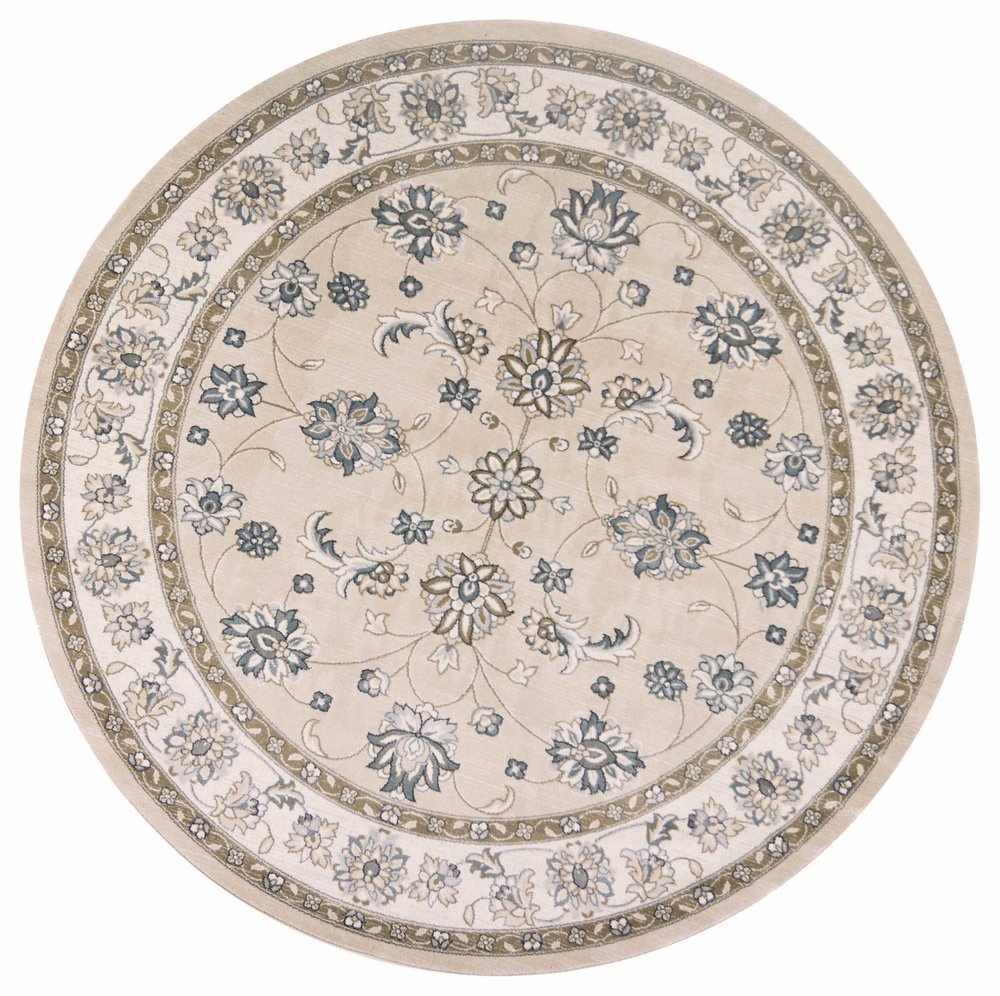 9' X 12' Beige And Ivory Floral Medallion Area Rug