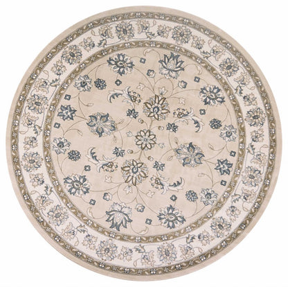 8' Beige And Ivory Floral Medallion Round Rug