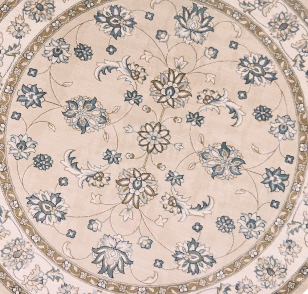 8' Beige And Ivory Floral Medallion Round Rug