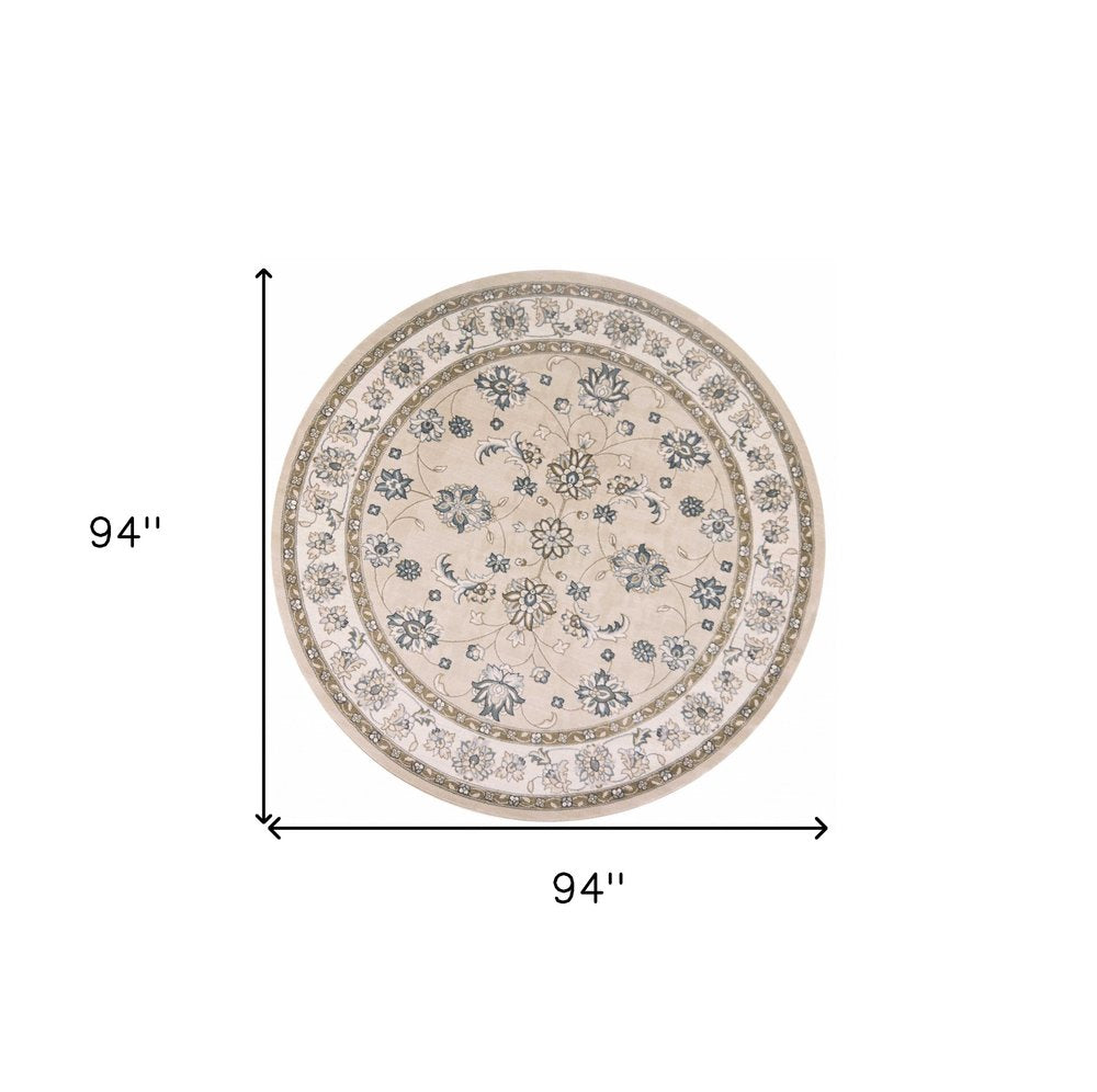 9' X 12' Beige And Ivory Floral Medallion Area Rug