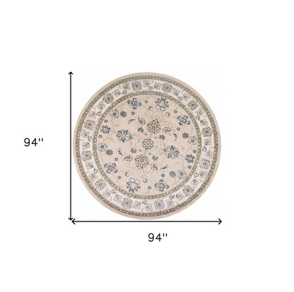 8' Beige And Ivory Floral Medallion Round Rug