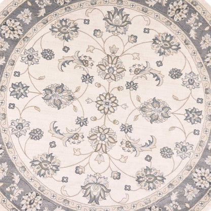 9' X 12' Gray And Ivory Floral Medallion Area Rug