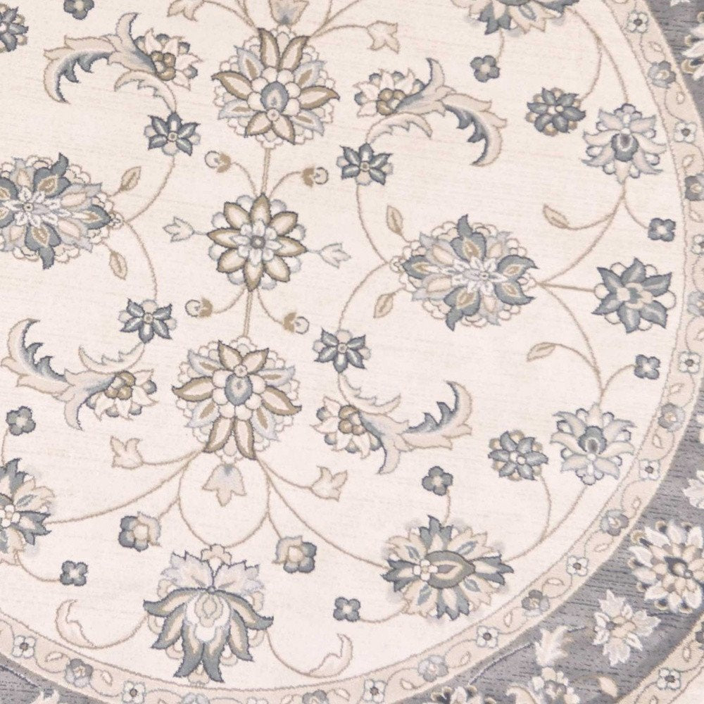 9' X 12' Gray And Ivory Floral Medallion Area Rug