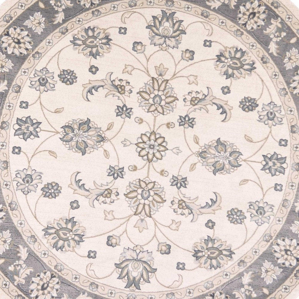 9' X 12' Gray And Ivory Floral Medallion Area Rug