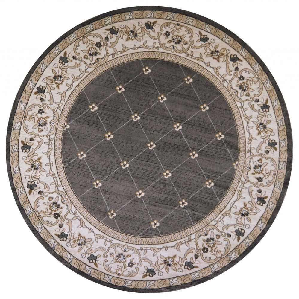 8' X 10' Gray And Ivory Floral Area Rug