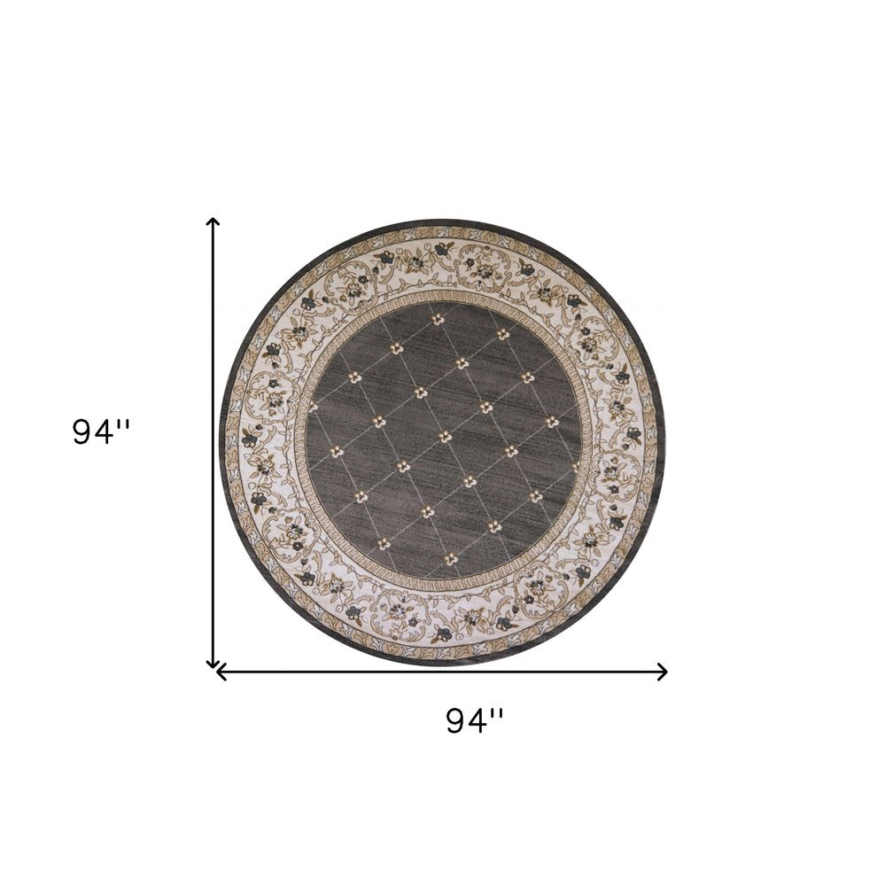 9' X 12' Gray And Ivory Floral Area Rug