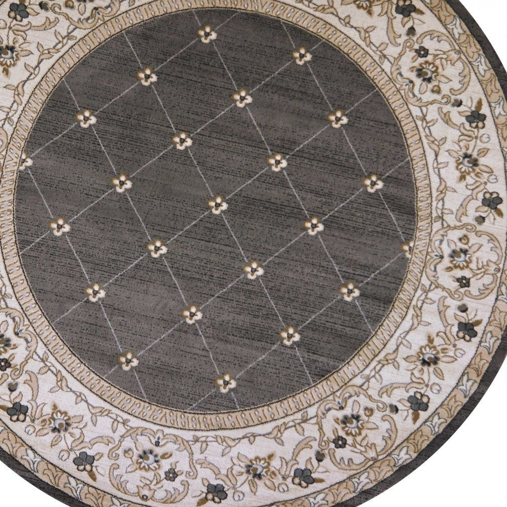 9' X 12' Gray And Ivory Floral Area Rug