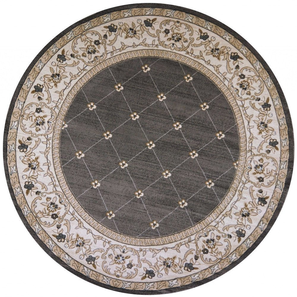 9' X 12' Gray And Ivory Floral Area Rug