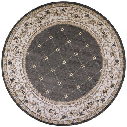 9' X 12' Gray And Ivory Floral Area Rug