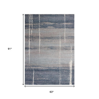 5' X 8' Blue And Gray Abstract Area Rug