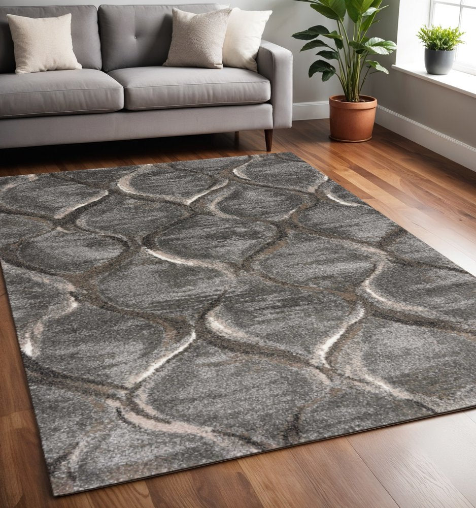 7' X 10' Charcoal And Light Gray Ogee Area Rug
