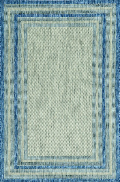 8' Blue And Gray Round Striped Indoor Outdoor Area Rug
