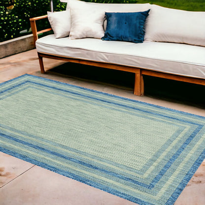 3' X 4' Blue And Green Striped Indoor Outdoor Area Rug