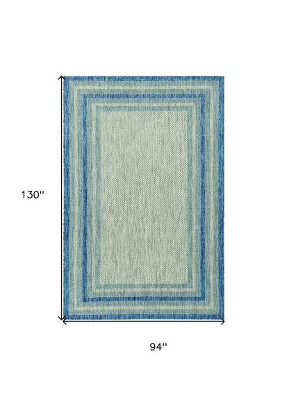 8' Blue And Gray Round Striped Indoor Outdoor Area Rug