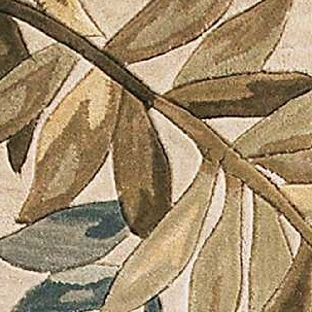 7' X 9' Ivory Brown And Blue Wool Botanical Leaves Hand Tufted Area Rug
