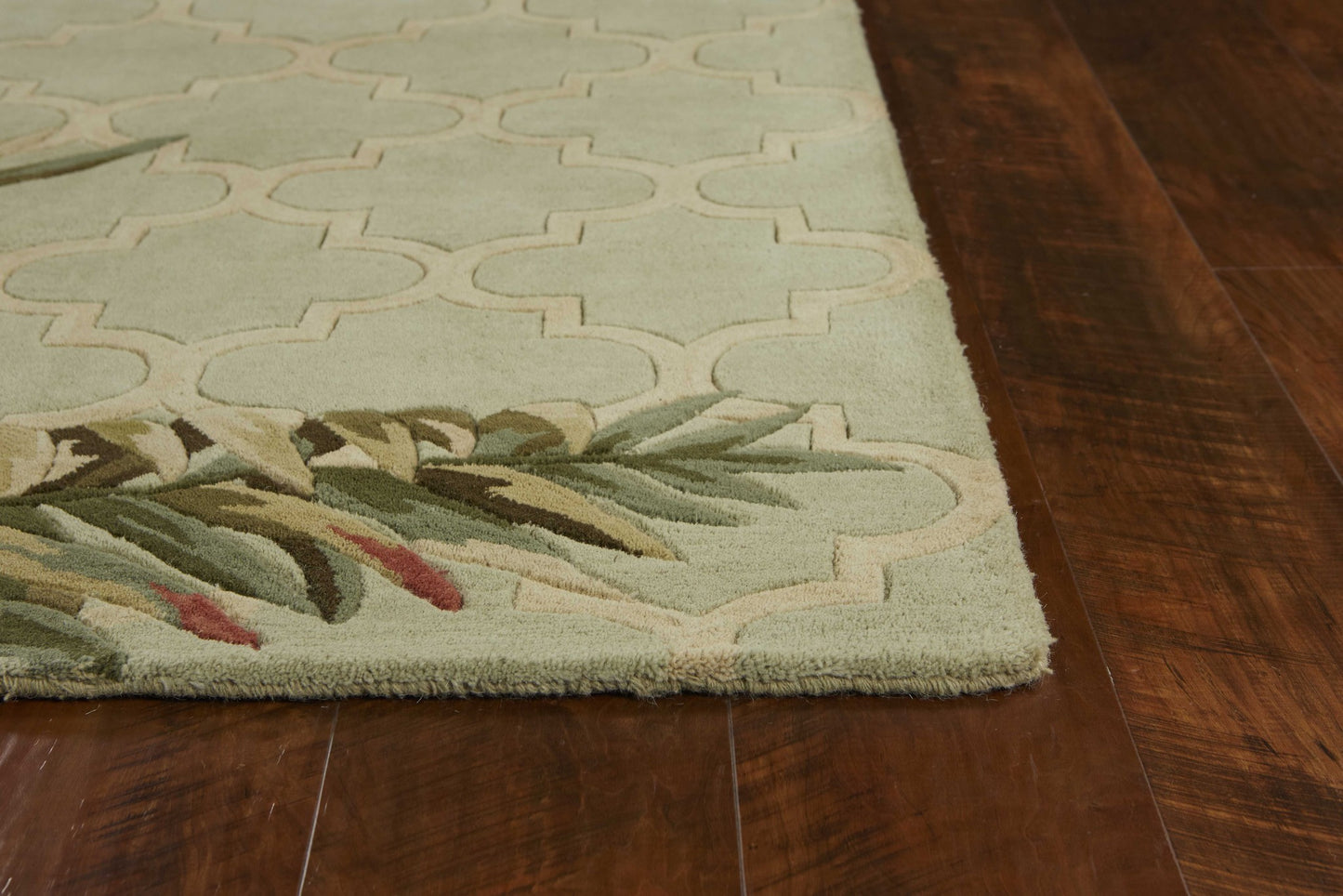 2' X 10' Sage Tropical Leaves Mosaic Wool Indoor Runner Rug