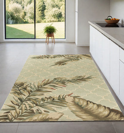 2' X 10' Sage Tropical Leaves Mosaic Wool Indoor Runner Rug