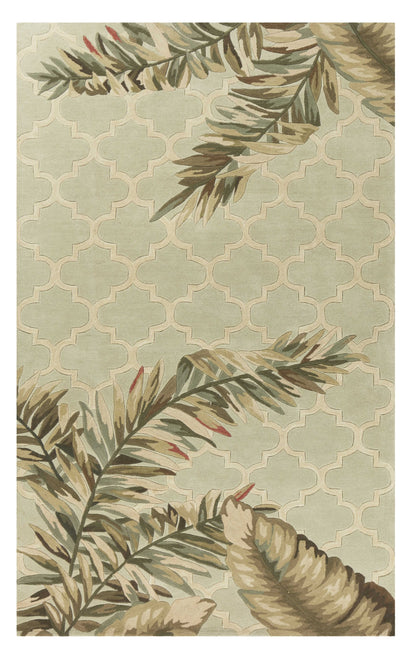 2' X 10' Sage Tropical Leaves Mosaic Wool Indoor Runner Rug