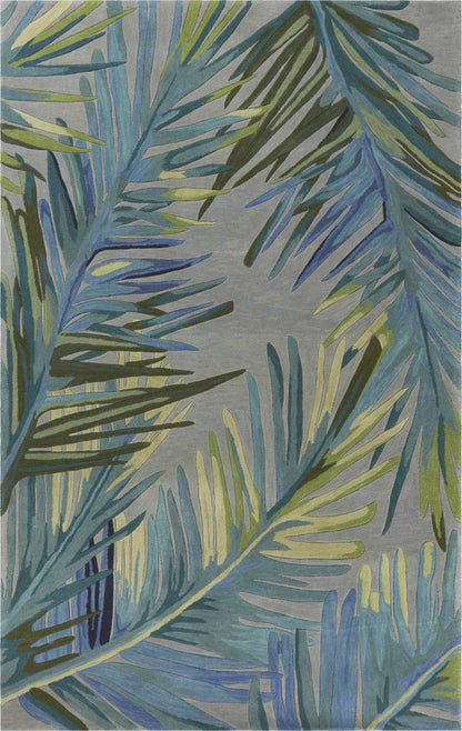 5' X 8' Blue And Gray Wool Tropical Botanical Hand Tufted Area Rug