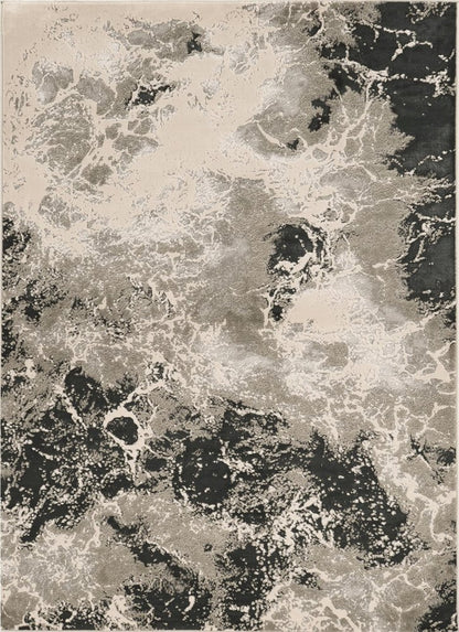 9' X 13' Silver And Black Abstract Area Rug