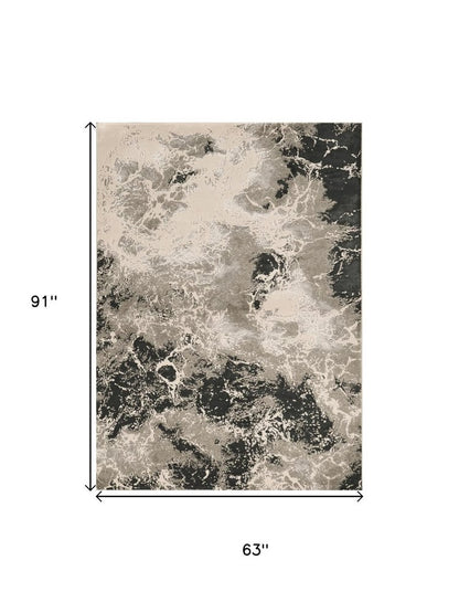 5' X 8' Silver And Black Abstract Area Rug