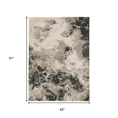 5' X 8' Silver And Black Abstract Area Rug