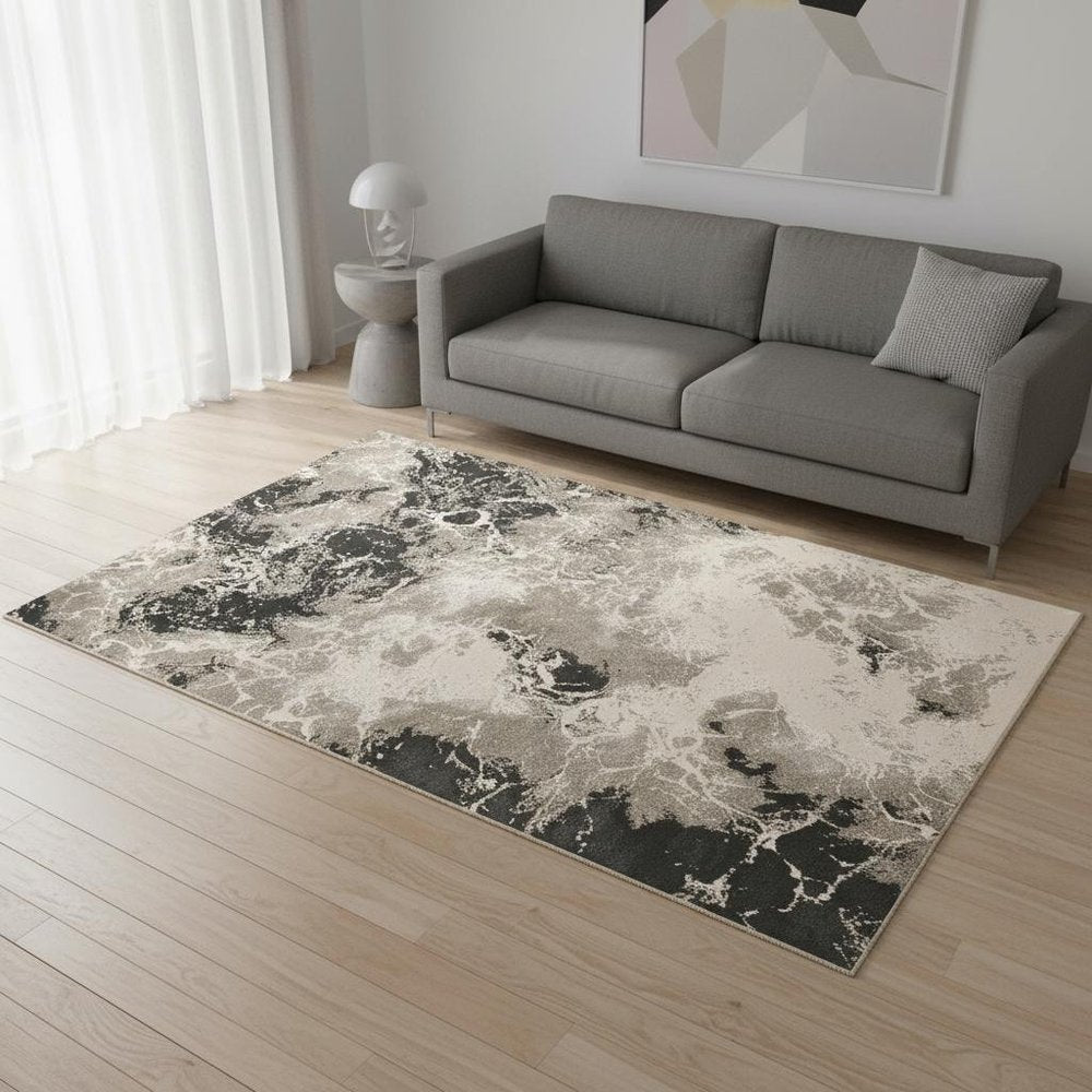 5' X 8' Silver And Black Abstract Area Rug