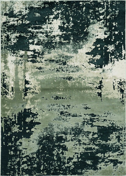 7' X 10' Black And Silver Abstract Area Rug