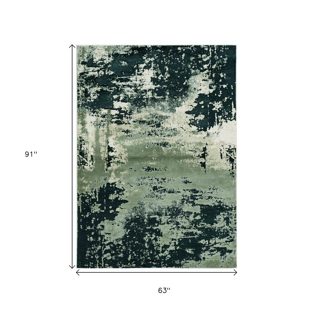 7' X 10' Black And Silver Abstract Area Rug