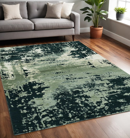 7' X 10' Black And Silver Abstract Area Rug